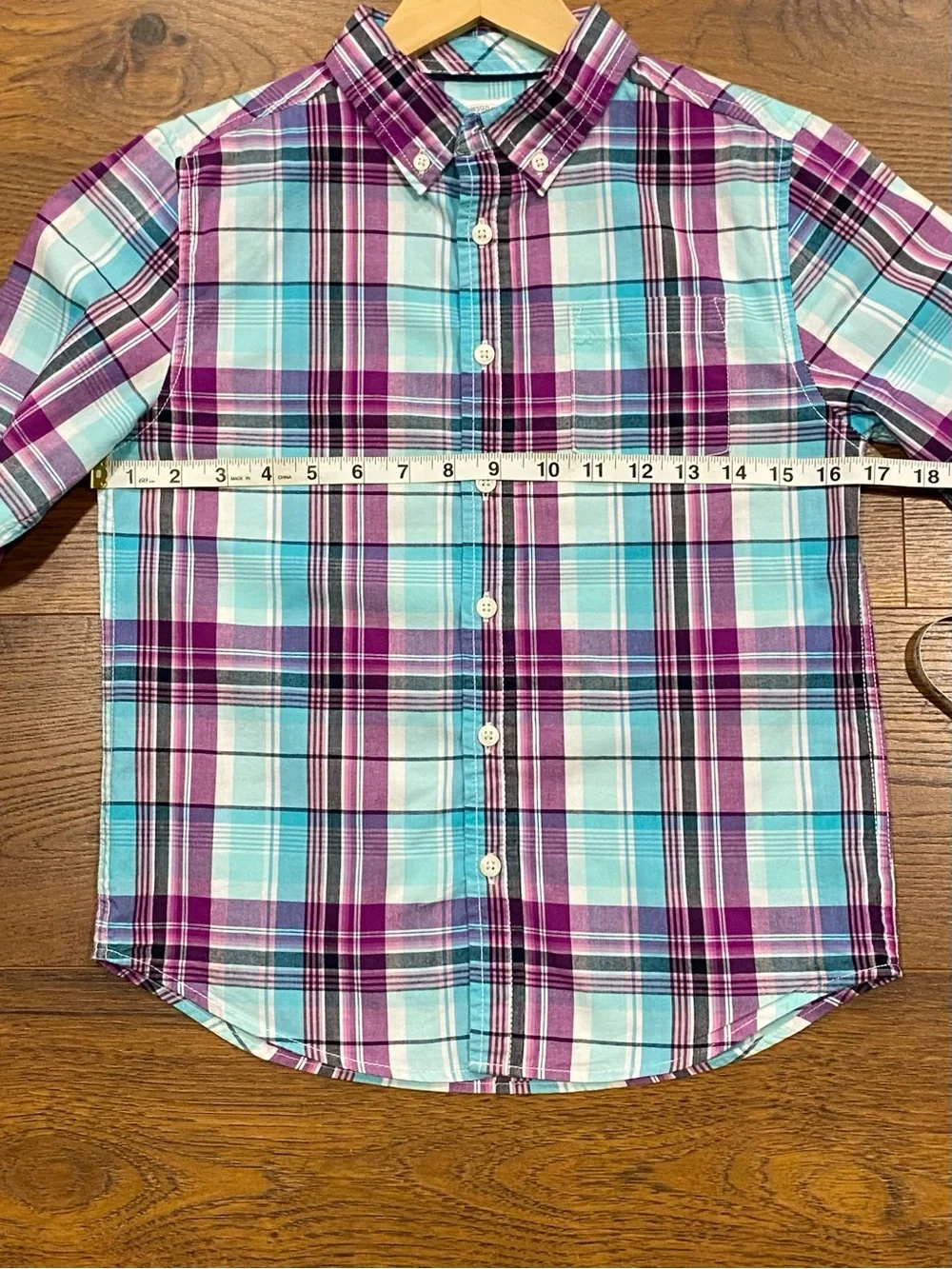 Gymboree Boys ‘Family Brunch’ Magenta and Turquoise Plaid Shirt Size M (7-8)